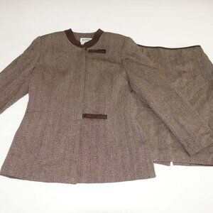 Kasper Women's Jacket Skirt Suit Size 12 Brown Knee Length Button Front Lined